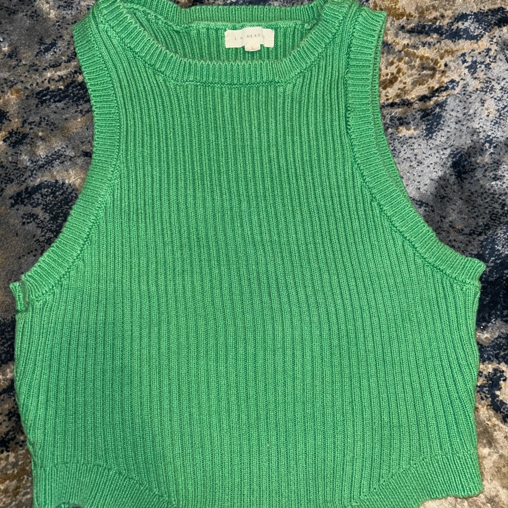 La Hearts Vibrant Green Knit Cropped Tank Top